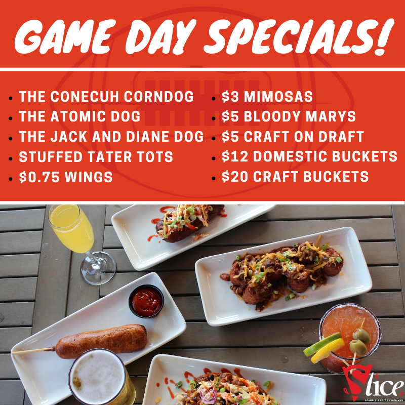 slicepizzabrew's tweet photo. IT'S GAME DAY AT SLICE! Now announcing the starting lineup!... HOTDOGS, WINGS, BEER, COCKTAILS, AND MORE! Both of our locations have the TV's and the ovens ready for GAME TIME! SCORE today at SLICE! 🍻
.
.
.
#slicepizzaandbrew #pizza #slicebham #bhameats #eatlocal #drinklocal https://t.co/peAla5ReBh