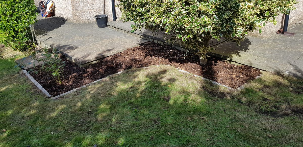 Adatomy's tweet image. Not bad for 4 hours work. Pre and post images. Ground dug, footings laid, edging stones in, membrane down, chippings down. Not much anatomists can&apos;t do. Now back to those bloody door handles.... #Gardening #ManualLabour