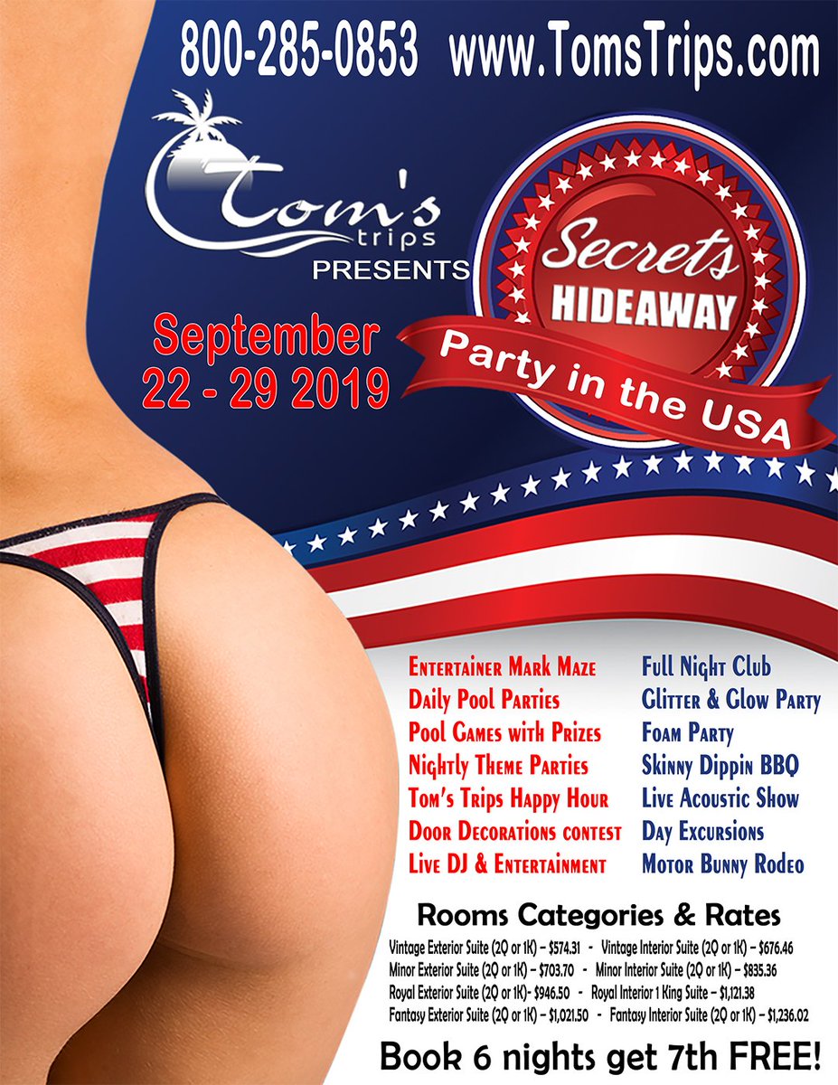 Tomstrips's tweet photo. https://t.co/0reZ9bj49R

#PartyintheUSA is #TomsTrips newest event at @SecretsHideaway this September!

#TomandBunny #ASNLM @partners_id #ClothingOptional #Nudist #SexPositive #SwingersParties #Swingers #Lifestyle #Hedonism #Jamaica #Sexy #NakedPoolGames #MarkMaze #Lifestyle #Sex https://t.co/j9IGWeURGk