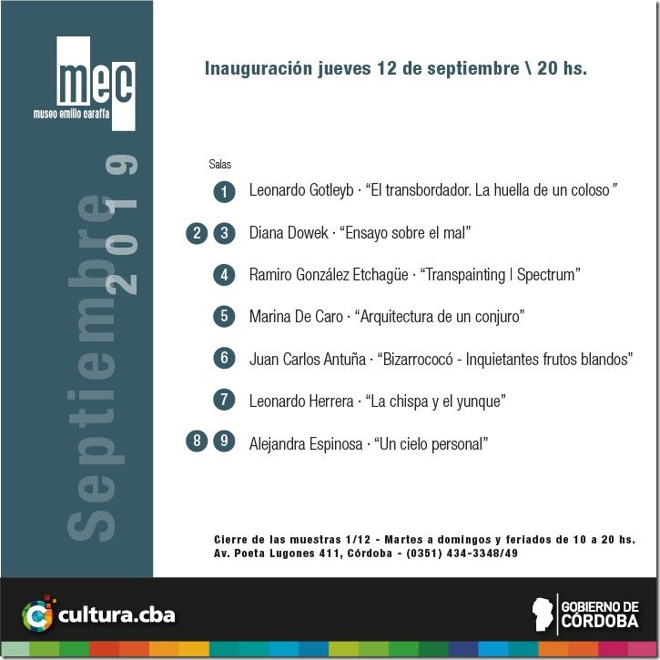 MuseoCaraffa's tweet photo. #Agendalo
El jueves 12 de septiembre a las 20 hs inauguramos un nuevo bloque de muestras en el #Caraffa
La entrada al evento es libre y gratuita.
No te lo pierdas. ¡Vení al MEC!
.
#Gotleyb #Dowek #GonzálezEtchagüe #DeCaro #Antuña #Herrera #Espinosa https://t.co/k10LQjzr90