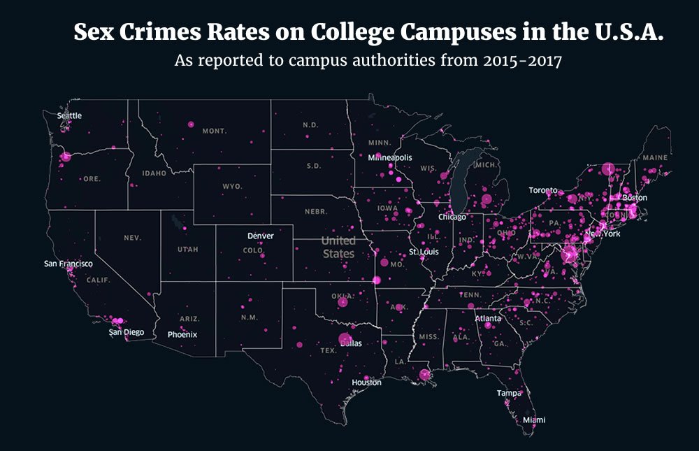 Sex crime rates on college campuses in America. Preview of a new interactive map we are working on. #sexualassault #nomeansno #metoo #rape #assault