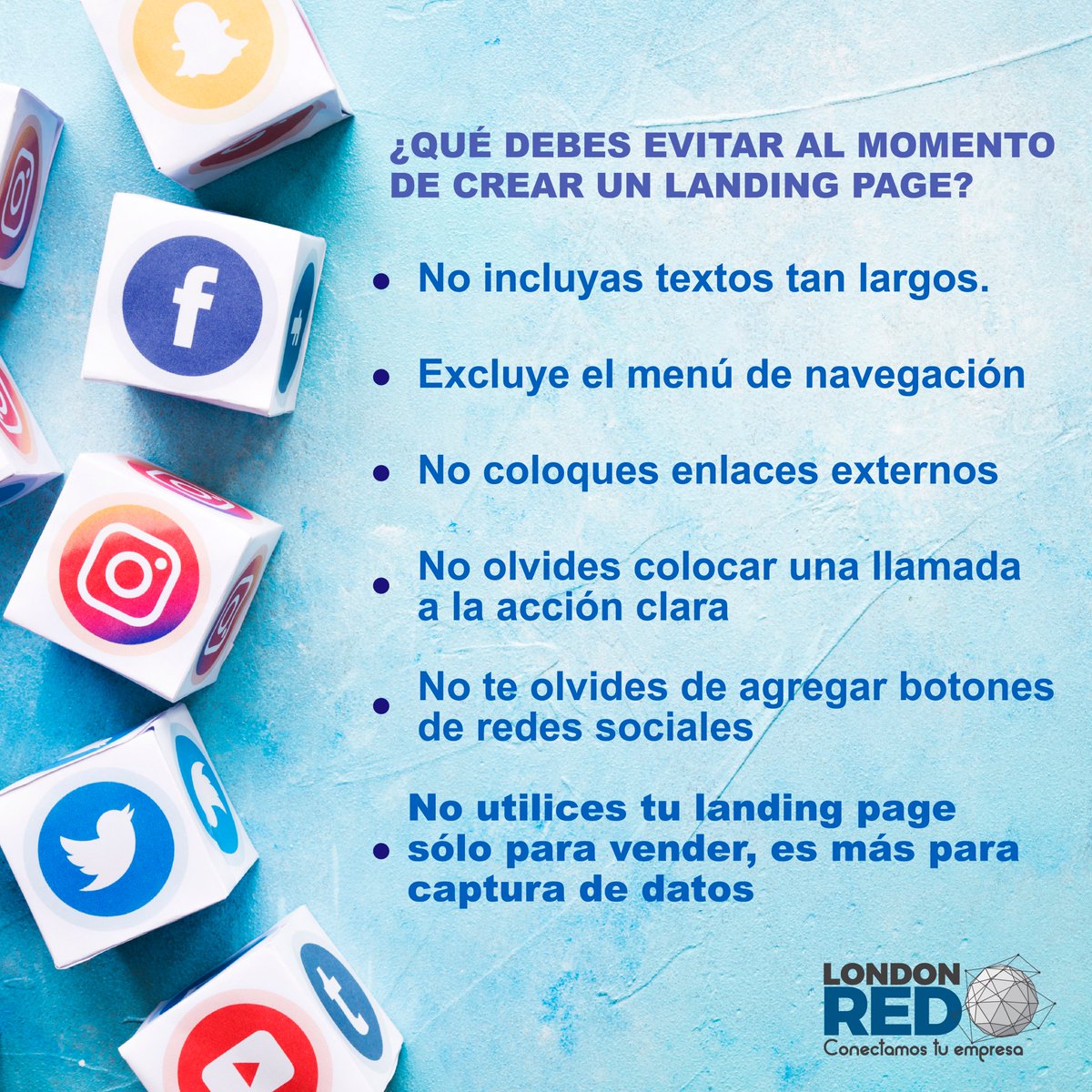 conectamosTE's tweet photo. Te ofrecemos estos 6 consejos para crear una landing page exitosa.

Si quieres saber más....
¡Contáctanos y solicita una asesoría! 
https://t.co/XtRxLgDr0t

#marketing #landingpage #contenido #tips #tags #consejos #londonred #conectamostuempresa #consultores https://t.co/LarastpY5D