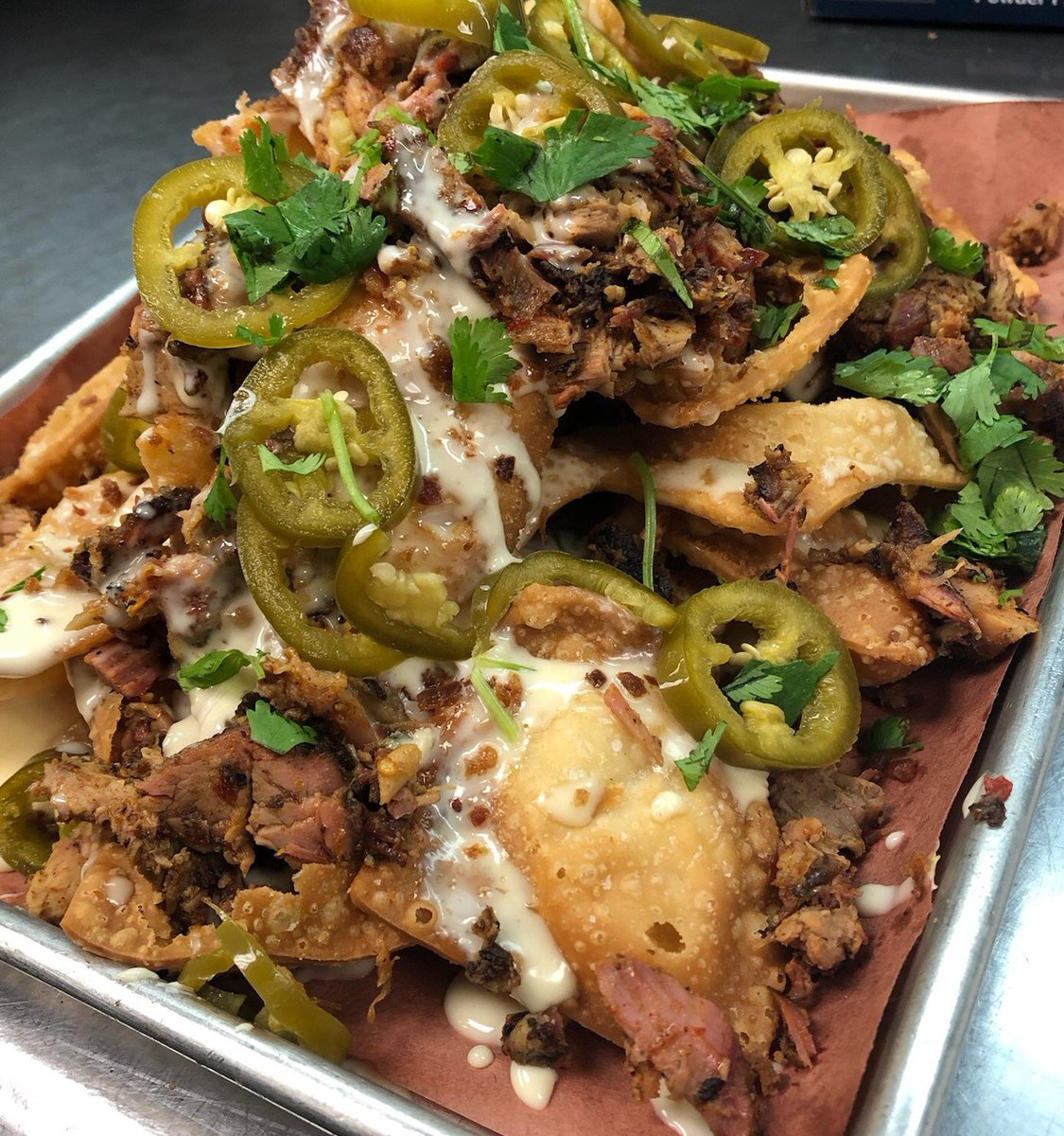 It’s GAMEDAY Beavs!!! Come try our  Smoked Pork Shank Nachos. Smoked Pork Shank pulled and served over crispy won ton chips, pickles jalapeno and drizzled with Beavers famous queso. We will have the game on all 12 TV’s. #GameDayFood #GeauxLonghorns #HookEmHouston