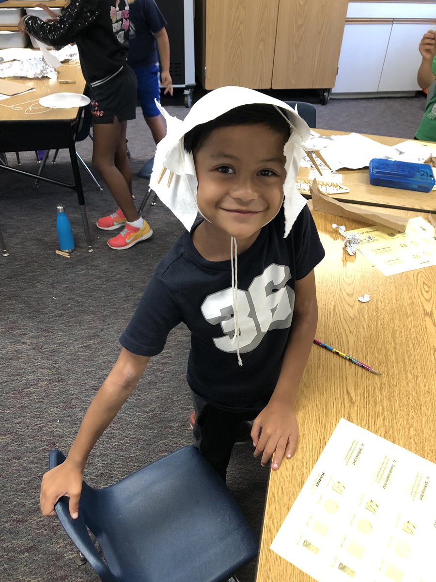 Before the Fun Run, we explored the properties of different materials, and made hats that would protect us from the sun and soak up our sweat if we were stranded on a desert island!  So much fun, and so much learning!  #scientists <a href="/MysterySci/">Mystery Science</a>