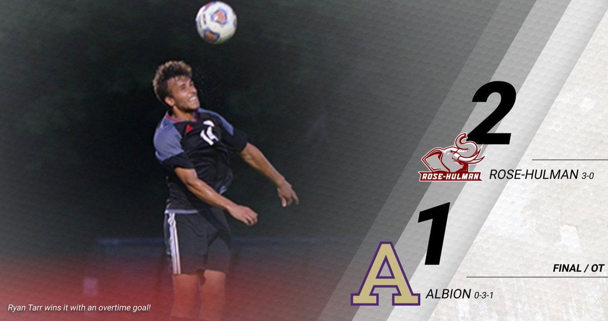 rhitsports's tweet image. MSC: OVERTIME WINNER!  Ryan Tarr scores in the 96th minute as  Rose-Hulman improves to a perfect 3-0 on the season. #GoRose