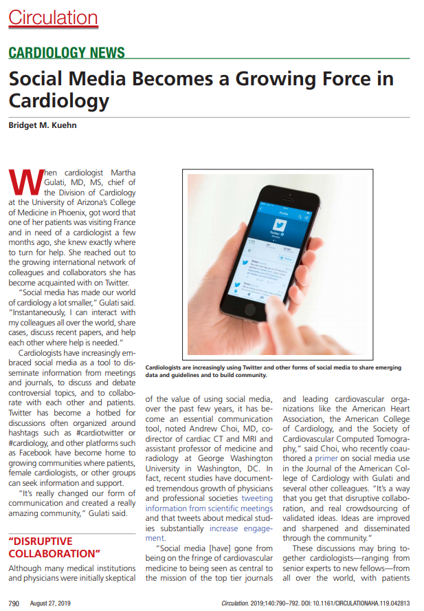 ICYMI: Social Media Becomes a Growing Force in Cardiology
@CircAHA by @bmkuehn for the CV community 👍

Quotes by @DrMarthaGulati @purviparwani @ChinnaiyanMD @DebbeMcCall & yours truly

#DisruptiveCollaboration #KnowledgeSharing #WIC #PatientsFirst 

ahajournals.org/doi/10.1161/CI…