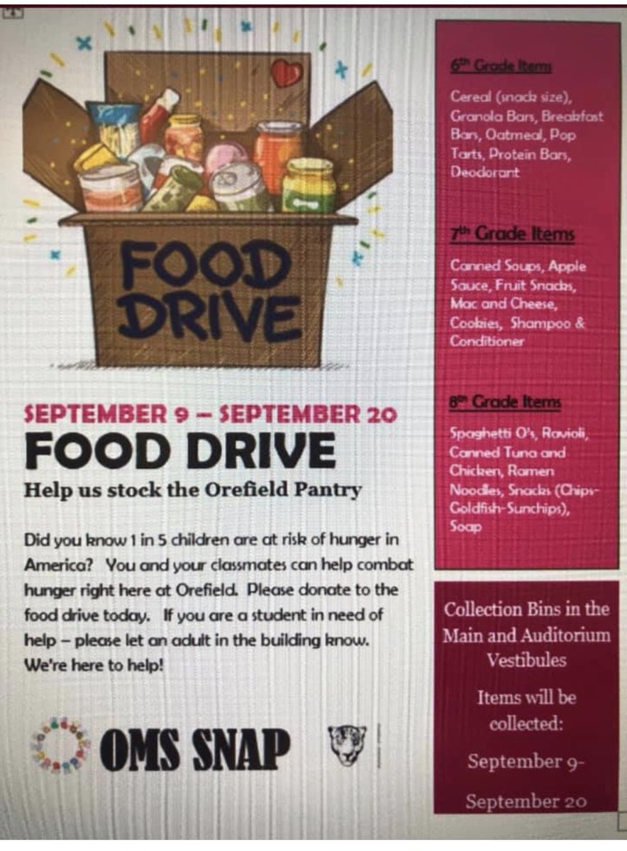 n_omss's tweet photo. OMS food drive - help us #stockthepantry @OrefieldMS @ParklandSchools https://t.co/y8zB3nmYwk