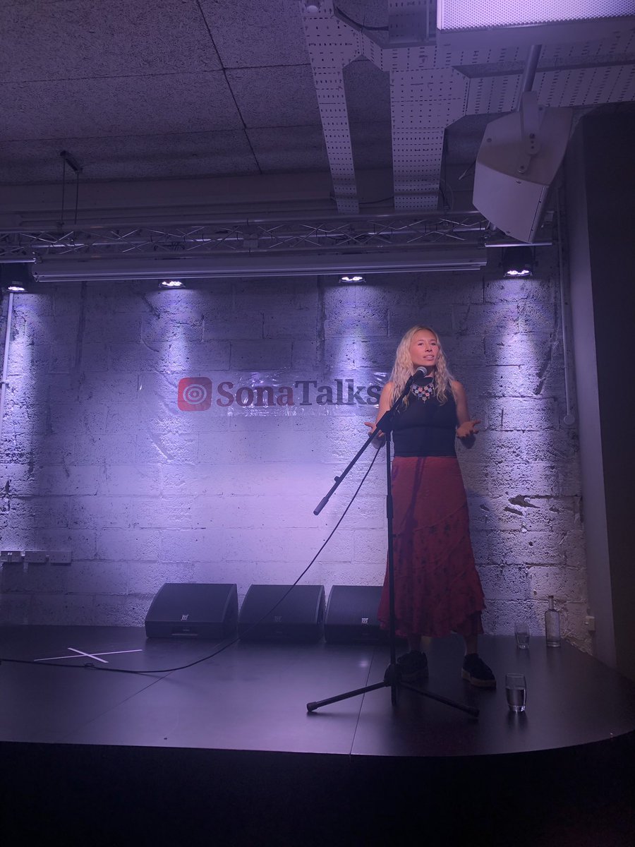 GulwaliP's tweet photo. Jess, from @thebikeproject speaking to us about her volunteering in Greece 🇬🇷 with refugees, which inspired her to start to @theBIKE_project to support refugees to move around London. @SonaTalksEvents https://t.co/3zdsBlnnyg
