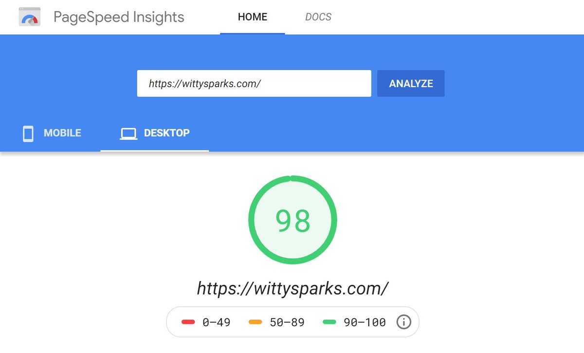 wittysparks's tweet image. WoW - We are so excited to share this Desktop Google PageSpeed results - it's 98% for desktop. Wooo.. 🎉🥳🍾
#wordpress #bloggers #blogging #blogger #blogs #pagespeed #performance