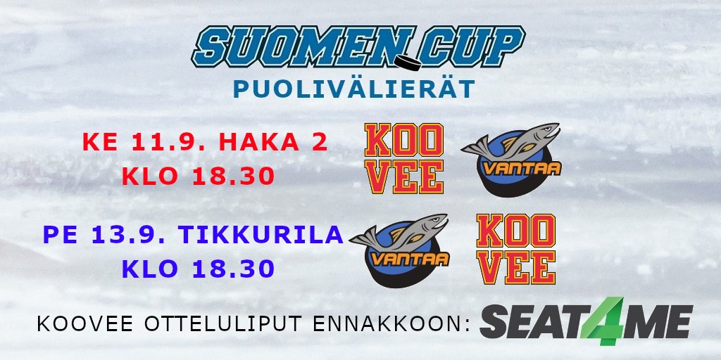 Suomen Cup:n puolivälierissä KOOVEE:n kaveriksi asettuu K-Vantaa. Keskiviikkona pelataan Haka 2 klo 18.30 ja perjantaina Tikkurilassa.
#koovee #suomencup