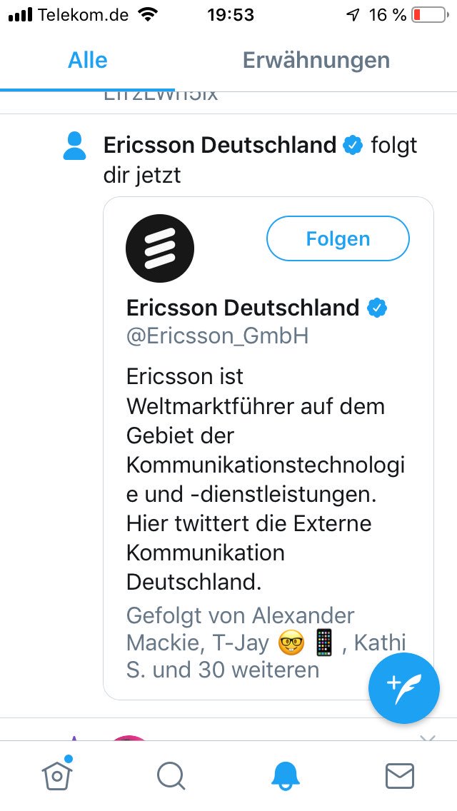 DirkMagenta's tweet photo. Hey - @Ericsson_GmbH folgt mir jetzt. 🤓
Hoffentlich ist @Ericsson_GmbH auch bei  @deutschetelekom also #dabei - weil wie @dillinger4010 sagt, jeder Kunde zählt. 🤗 https://t.co/kM9AQvCgsc
