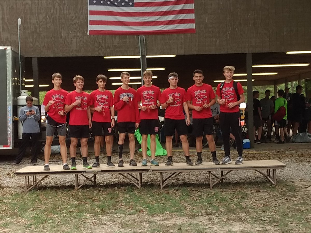 MustangTrackXC's tweet photo. Birthday celebration for Luke, and some awards for the boys and girls teams.  Boys team was 2nd out of 20 in the A division.  Girls won the A division, with 5 in top 25 and a new course record by Annalyssa.  Capped off with a stop at Culver's. https://t.co/SyrUMd307O