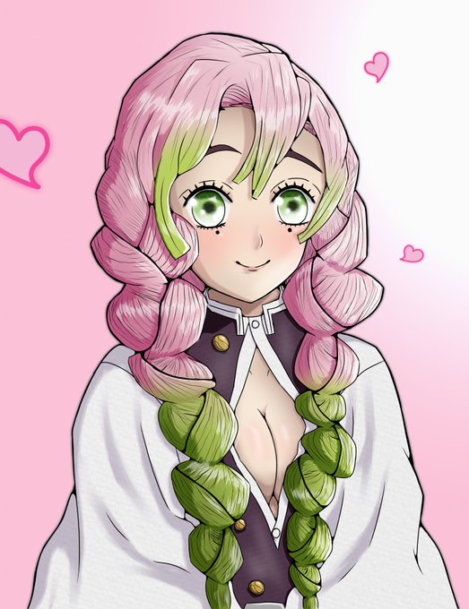 meep94さんがTwitterに投稿した甘露寺蜜璃(鬼滅の刃)のイラスト。