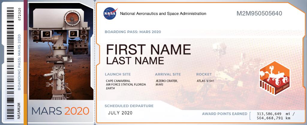 NASA's tweet photo. Come along and ride on a fantastic voyage! 

Our #Mars2020 Rover is gearing up for its seven-month journey to the Red Planet and you can send your name along for the ride. Get your boarding pass: https://t.co/mX7bZ5Ev6g https://t.co/M9su5WJedt