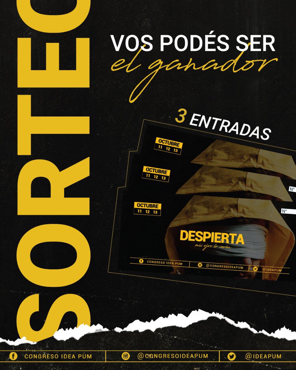 ideapum's tweet photo. ¡ESTAMOS DE SORTEO! Síiiii, por aca tambien podes participar!! 
¿Cómo?
▶️ Seguí nuestra pagina @ideapum 
▶️Menciona a algún amigo
▶️Retwittea este tweet 
Y ya estas participando por una entrada para #PUM2019 #DESPIERTA 🙌🤩 https://t.co/0fla1fRDN3