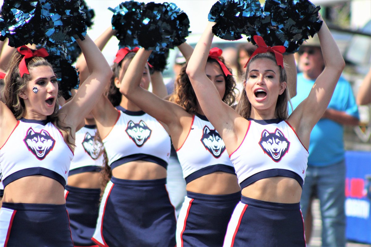 Members of the cheer team in action