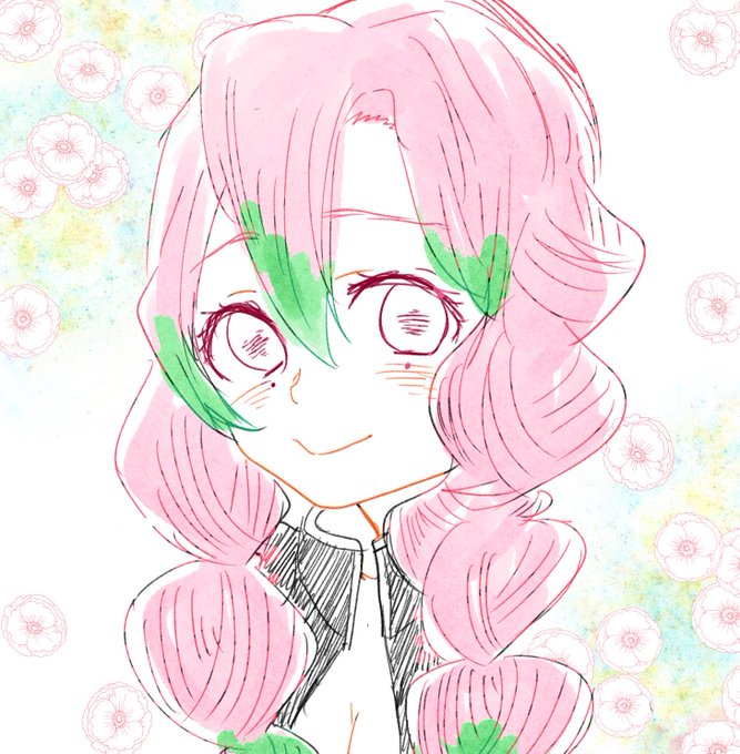 いくら餅さんがTwitterに投稿した甘露寺蜜璃(鬼滅の刃)のイラスト。
