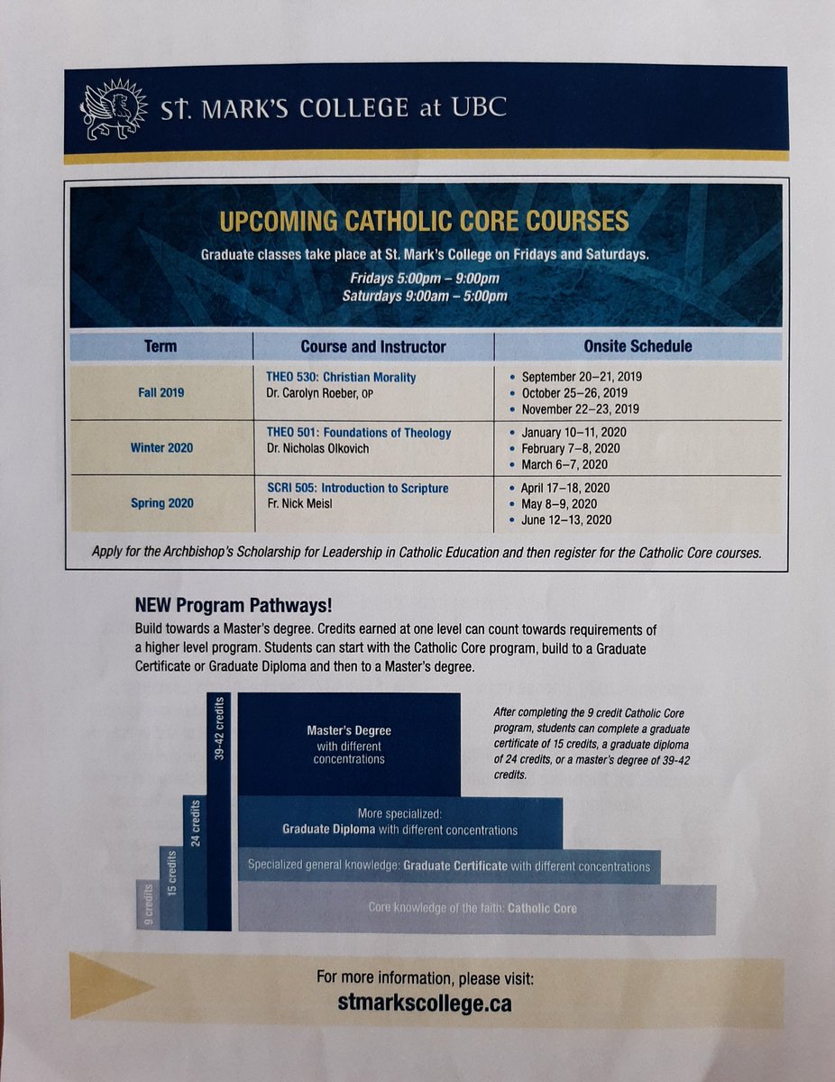 VCSTA's tweet image. Look at what @SaintMarksUBC has to offer this fall and over the year.  Look at clear steps for program progression.  See @CISVA2 at cisva.bc.ca/schools/archbi… for details on Archbishop&apos;s Scholarship towards the Catholic Core.  Still time to register for this fall.