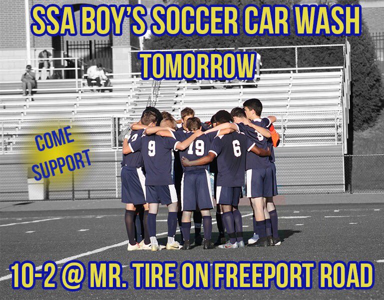 Come out tomorrow and get your car washed by the SSA Boy’s soccer team!!