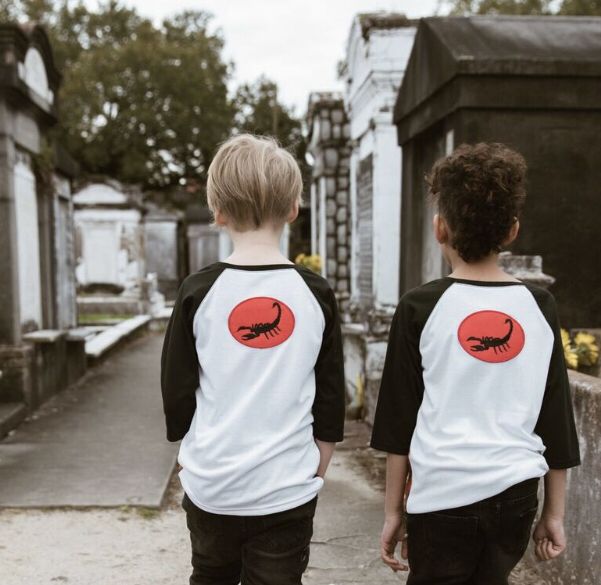 PeekyD's tweet photo. our #new shirt...that’s not a screenprint on the back it’s a sewn on SCORPION applique. So #unique like nothing else out there for kids
clothing 
🌵
#kidsmodel #kidsfashion #scorpion #scorpio #kidsgame #alternativekids #alternativemoms #gothmom #gothkids #baseballtee #Saturday https://t.co/Mh6R5LVAzy
