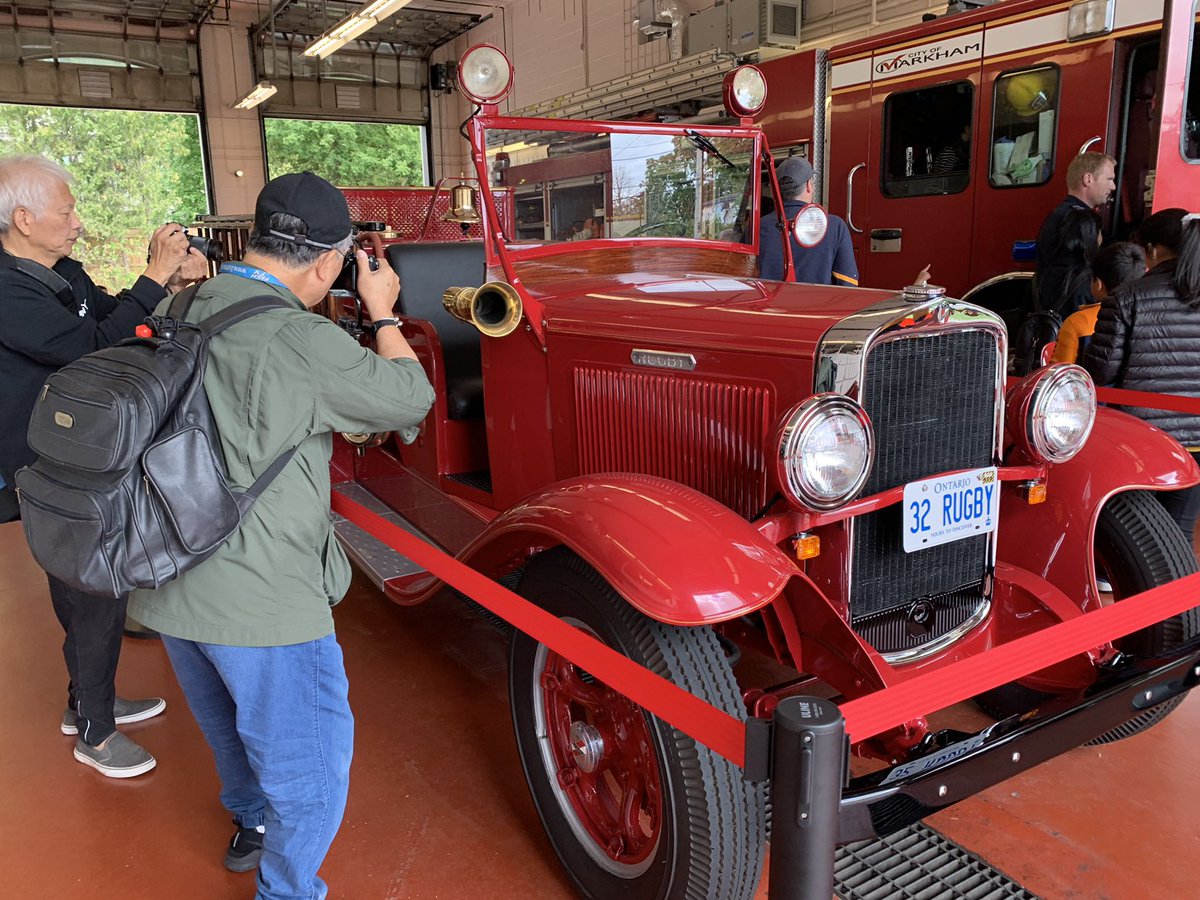 cityofmarkham's tweet photo. Visitors learned about fire prevention and saw @MarkhamFire’s newely refurbished 1932 Rugby fire truck at Markham Village Fire Station today #DoorsOpenMarkham https://t.co/bdMyeCBRa2