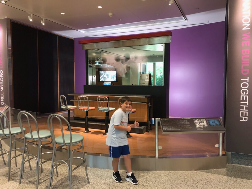 ElizabethBadg15's tweet photo. @LauraMentler I don’t know if you remember this boy’s Greensboro Four report last year, but he’s been itching to see this counter in person ever since! https://t.co/lhx0CFUphW