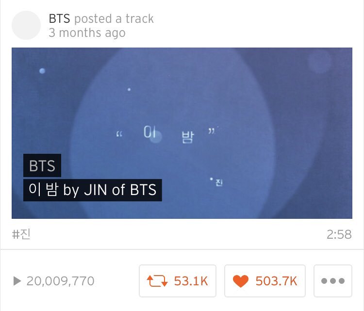 JIN_0613BTS's tweet photo. 🎊Congratulations🎊
이 밤 (This Night / Tonight) by JIN has reached 20 million streams
https://t.co/ryy9ysENvc
#AwakeStream10M
#EpiphanyStream100M
#이밤Stream30M
#JIN #진 #석진 #김석진 #Kimseokjin #방탄소년단 #BTS @BTS_twt https://t.co/sSOQ4CNk2a