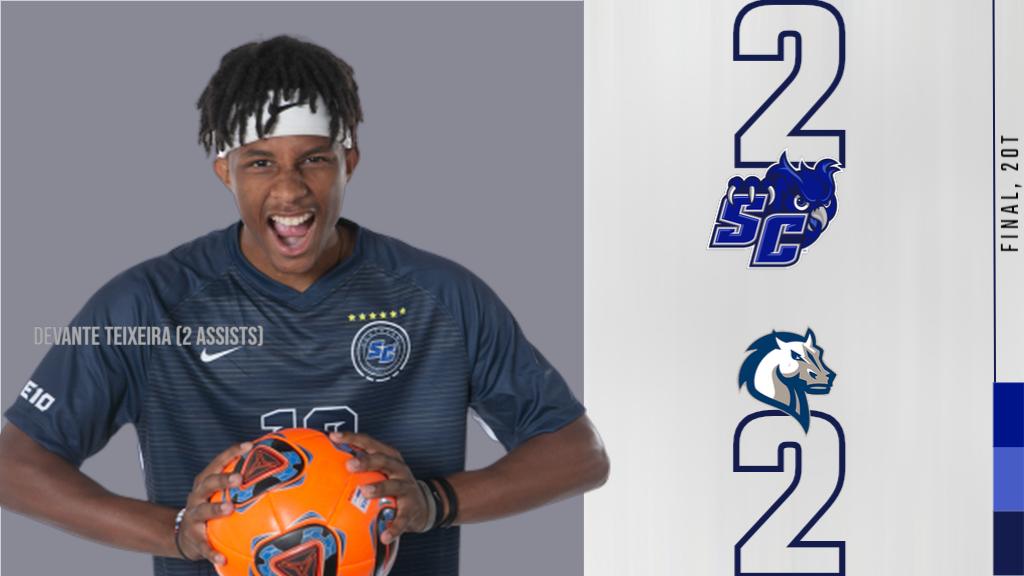 SCSU_MSOC's tweet photo. FINAL: @SCSU_MSOC played to a 2-2 draw with Mercy in its home opener at Jess Dow Field. Devante Teixeira had two assists, setting up Ignasi Perez and Juan Avila. https://t.co/vMLmfmZEOo