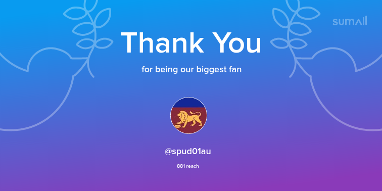 Our biggest fans this week: spud01au. Thank you! via sumall.com/thankyou?utm_s…