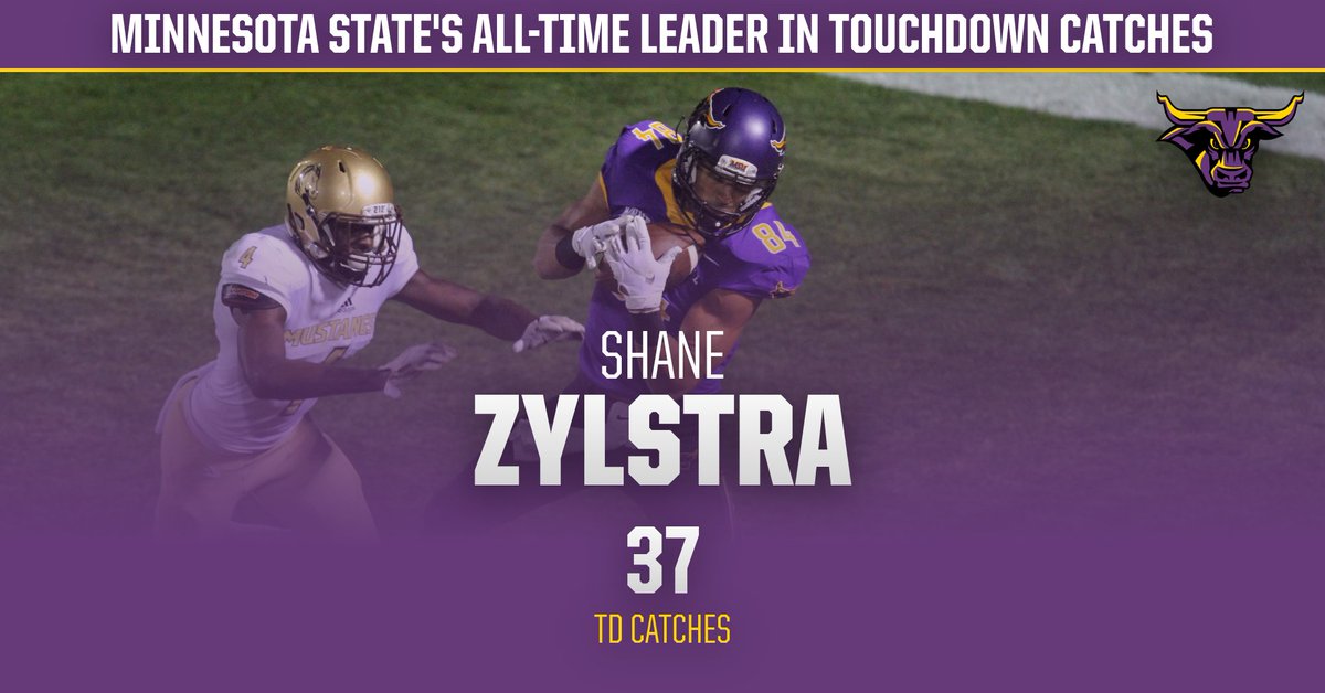 MinnStFootball's tweet photo. Shane Zylstra now stands alone as MSU's all-time leader in touchdown catches with 37. https://t.co/xqtCl3bnrs