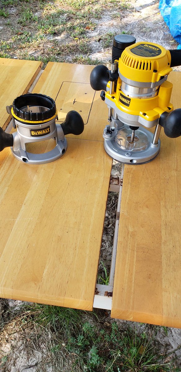 Fotchman's tweet image. Doesn't matter the day of the week, seems I'm always working with router. @Dewalt #router #backyardprojects