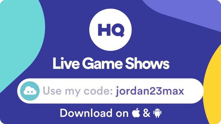 Mjordan23max's tweet photo. Play live game shows and win cash prizes with me on HQ Trivia. Use my code 'jordan23max' to sign up! https://t.co/r8ocoIOYOr https://t.co/GFI1IMRIq6