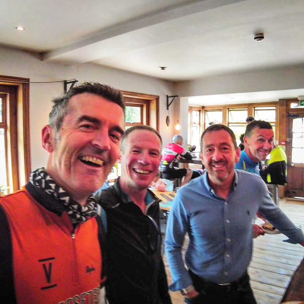 AlexisHall13's tweet photo. Mr B popped in for his usual Saturday morning coffee to @thevelolife and bumped into his cycling hero @Chris_Boardman in the queue 😊 Just having a quiet coffee... @RBWM https://t.co/lHvBEWJfi4