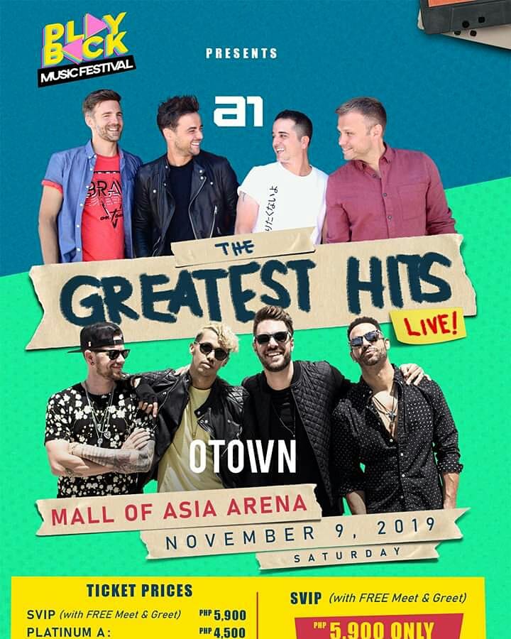 SoundCheckMNL's tweet photo. Tix selling starts TODAY for #A1 @a1official and #Otown @OTownOfficial live in Manila! 
Send us photos of yourself and your tix and we will RT and repost! 
#PlaybackMusicFestival #ThrowbackDoneRight #Playback #PlaybackPresents #GreatestHitsSeries #Throwbackfans @PlaybackFest https://t.co/cEK1bQiVeF