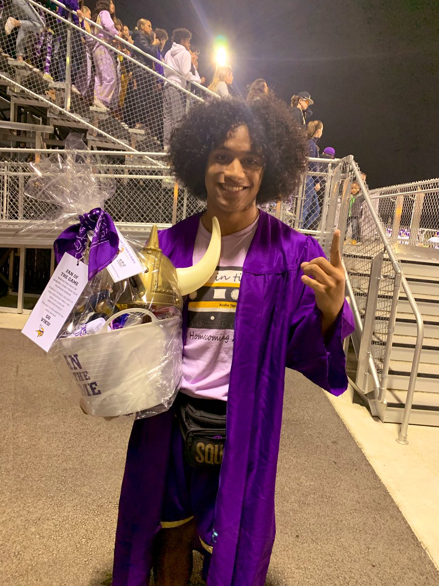 phs_vikingcheer's tweet photo. Kicking off the season strong with a great turnout against Bellarmine! Your first #fanofthegame for this season is Josh Auvva! #riseandshout #thevikingsareout 💜💛 who’s next!? https://t.co/3Jn3kQ3t4P