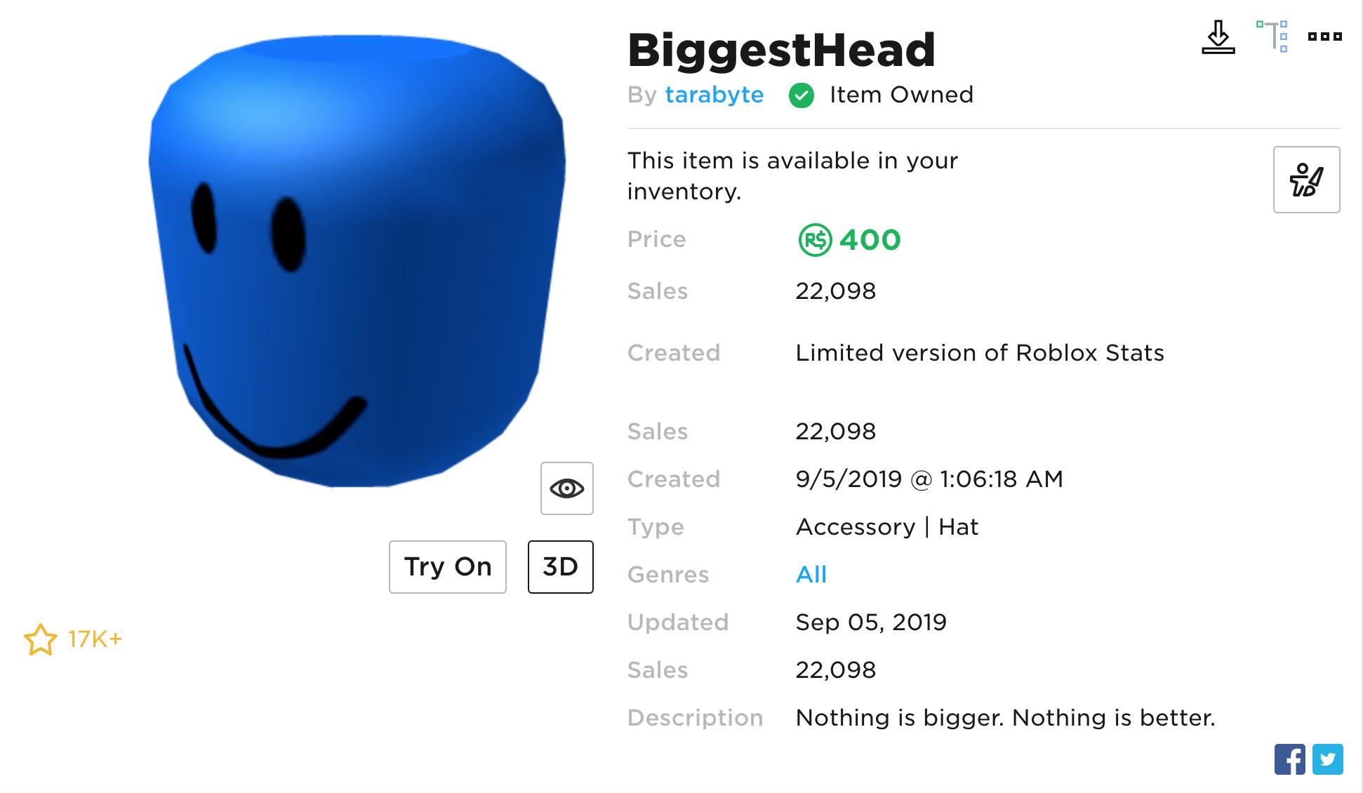 Mas On Twitter Biggest Head Has Made 2 651 760 Robux As Of Today - biggest head roblox tarabyte