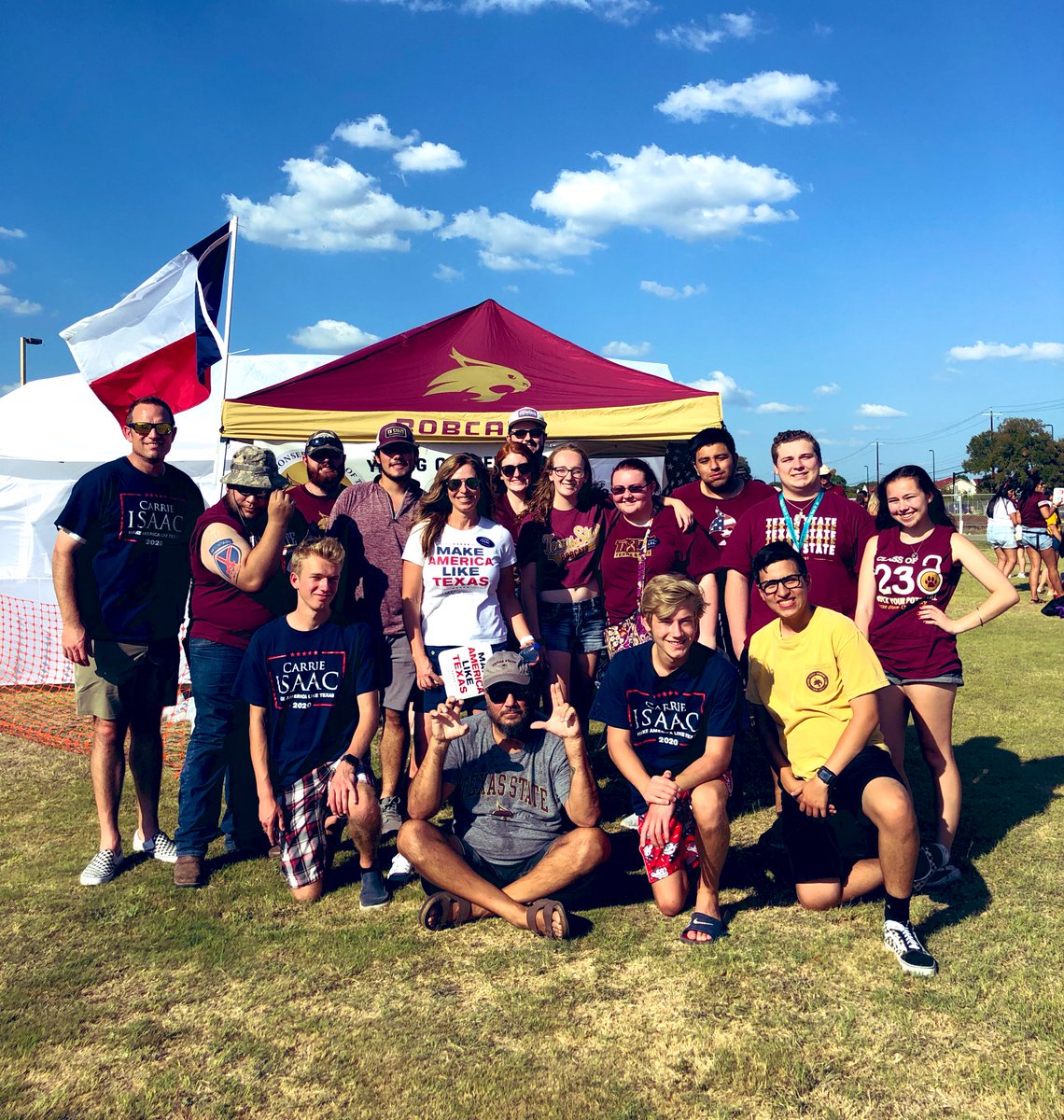 ISAACforEnergy's tweet photo. Thank you @YCT_TXST for welcoming us to your #TXST tailgate. #EatEmUpCats #MakeAmericaLikeTexas...STATE https://t.co/Q0EdR8A8gv