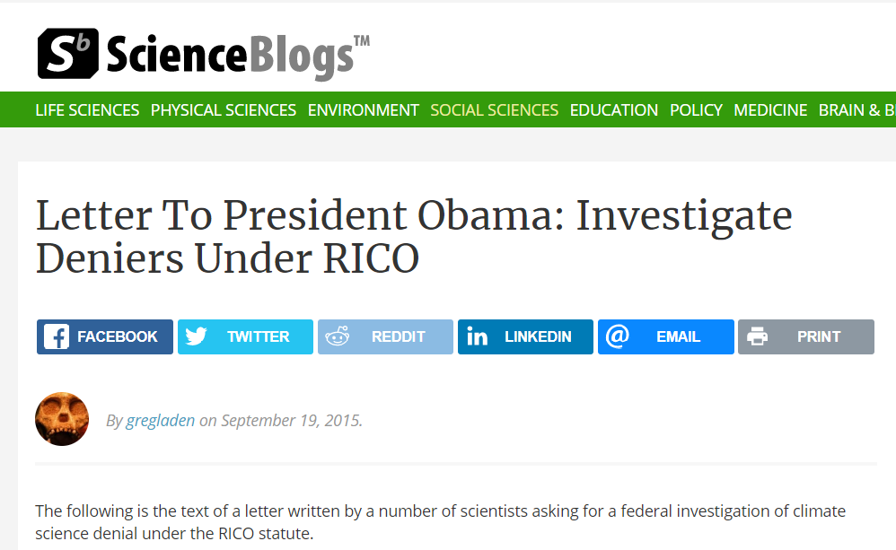 Let's move away from failed predictions temporarily and look at incentives and motives. Why would people who claim "the science is settled" feel the need to criminalize skepticism? In 2015, 20 climate scientists...