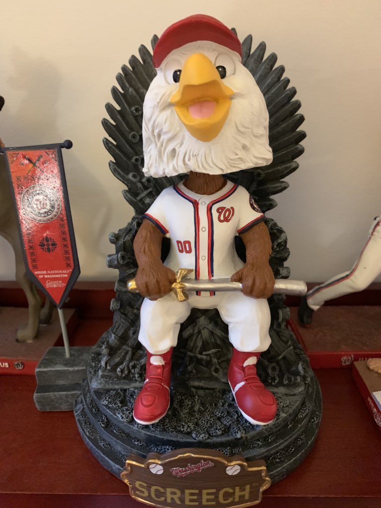 giopalatucci's tweet photo. When the 6th wedding anniversary calls for iron, you get a bobblehead of Screech sitting on the Iron Throne. @Nationals #STAYINTHEFIGHT https://t.co/1pbqujFuXk