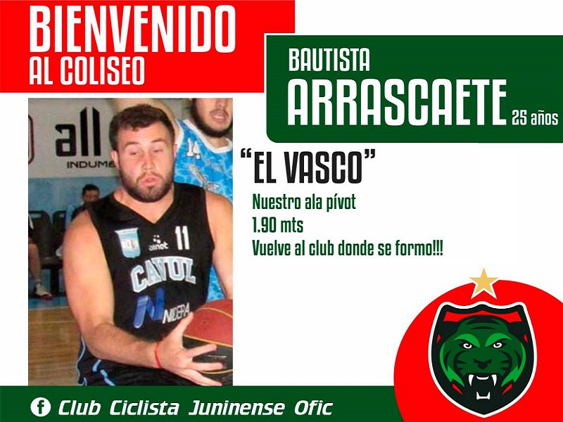 🏀 #LaLigaArgentina 
📰⛹️‍♂️ Bautista Arrascaete (<a href="/VascoBauti07/">Bautista</a>) es el tercer confirmado en <a href="/CiclistaOf/">Ciclista Juninense</a> 👉 bit.ly/2lHGxJa