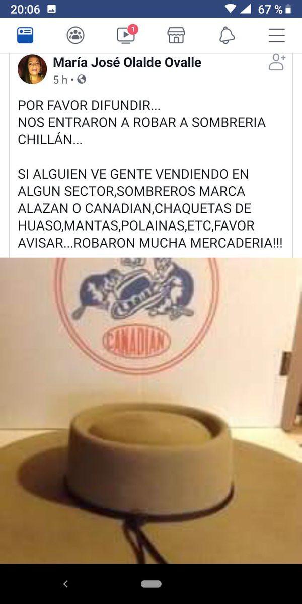 lucas_catorce's tweet photo. Atención robaron mucha mercadería desde la esforzada Sombreria #Chillán tienda q lucha por sobrevivir en estos difíciles tiempos si sabe datos d quien o quiénes están ofreciendo estos productos de marca avise a la policía 😠👇 https://t.co/0KF48Gk4GU