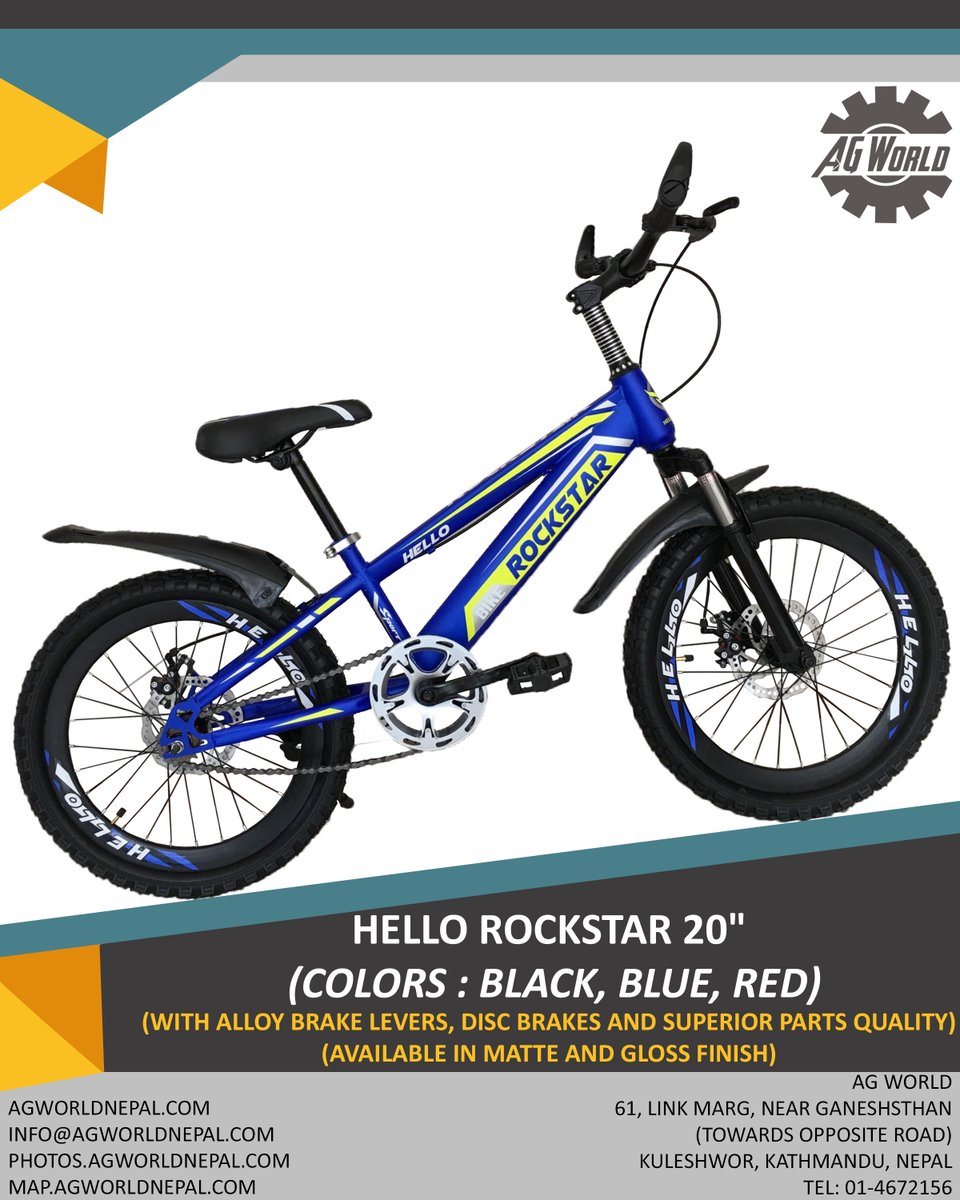 agworldnepal's tweet image. HELLO ROCKSTAR 20"
#HelloRockstar #HelloBicycle #20inchBicycle #Rockstar
AGWORLD 
#Kuleshwor #Kathmandu #Nepal 

#Bicycle #Cycle #Bike #Cycling #Ride 
#BicycleStore #BicycleShop 

🚲 agworldnepal.com
📷 photos.agworldnepal.com
📌 map.agworldnepal.com
