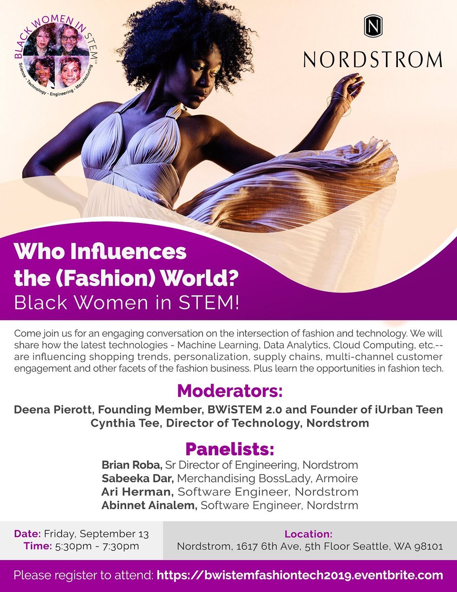 B_WiSTEM's tweet image. Join us in #Seattle for an impactful session on #FashionTech bwistemfashiontech2019.eventbrite.com @Nordstrom @geekwire @cynthiatee0 @Essence