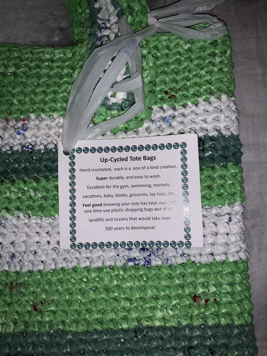 abriastevens's tweet photo. My great grandma makes these bags, every plastic bag she gets from the store and from family members she cuts them into a line and rolls them up in a ball like yarn and then crochets them into bags. If you are interested in one please DM me. https://t.co/kbGa8A0F9H