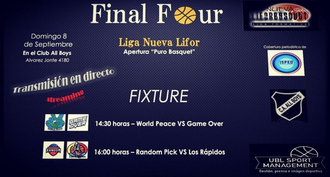 BasketballUrban's tweet photo. Hoy empieza el Final Four de @LIFORBASQUET, desde las 14,30 te podes acercar a @caallboys o lo podes ver, en vivo, en el Canal de Youtube de Liga Formativa de Basquet. Éxitos a los participantes https://t.co/uC6W5Om7yh