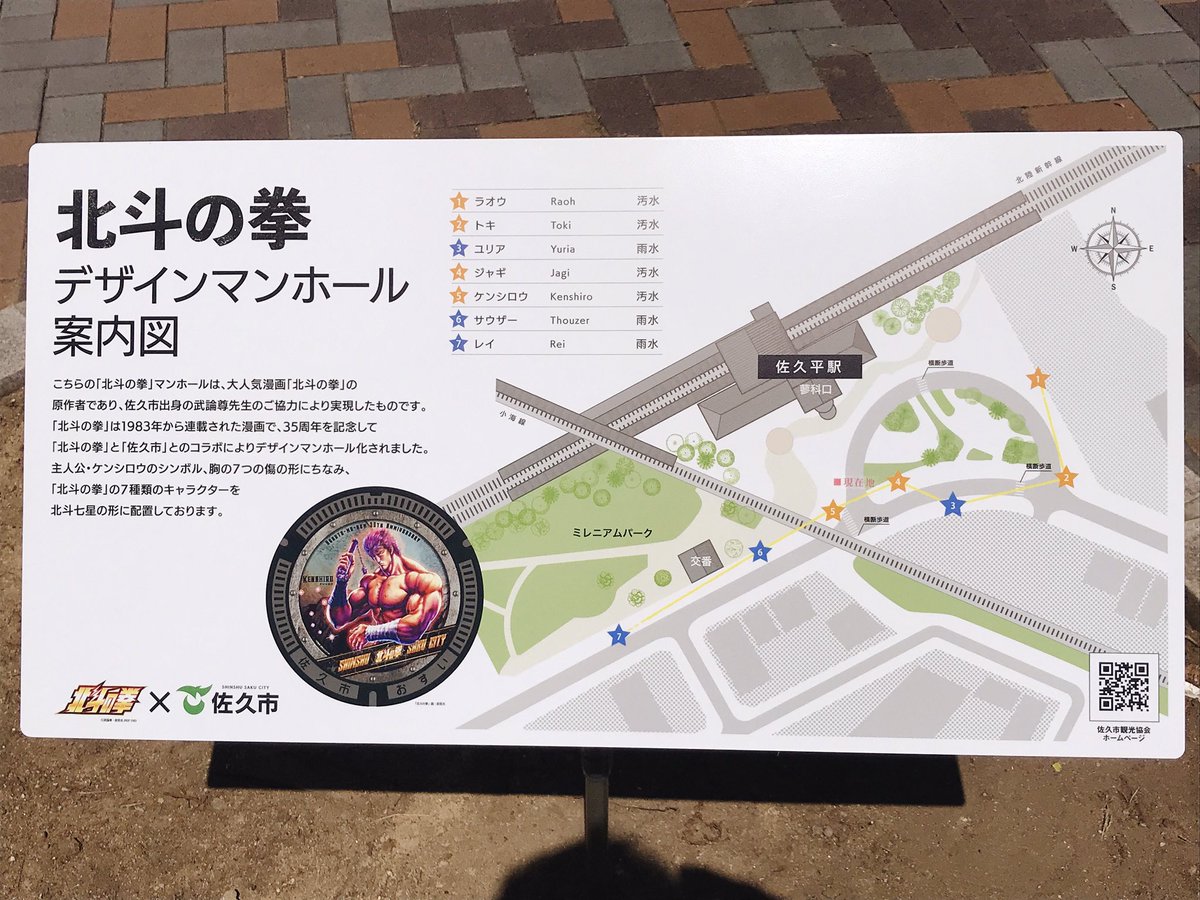 長野県佐久市に設置された北斗の拳のマンホールの配置が北斗七星の並びになっているという Togetter 長野県佐久市に設置された北斗の拳のマンホールの配置が北斗七星の並びになっているという Togetter
