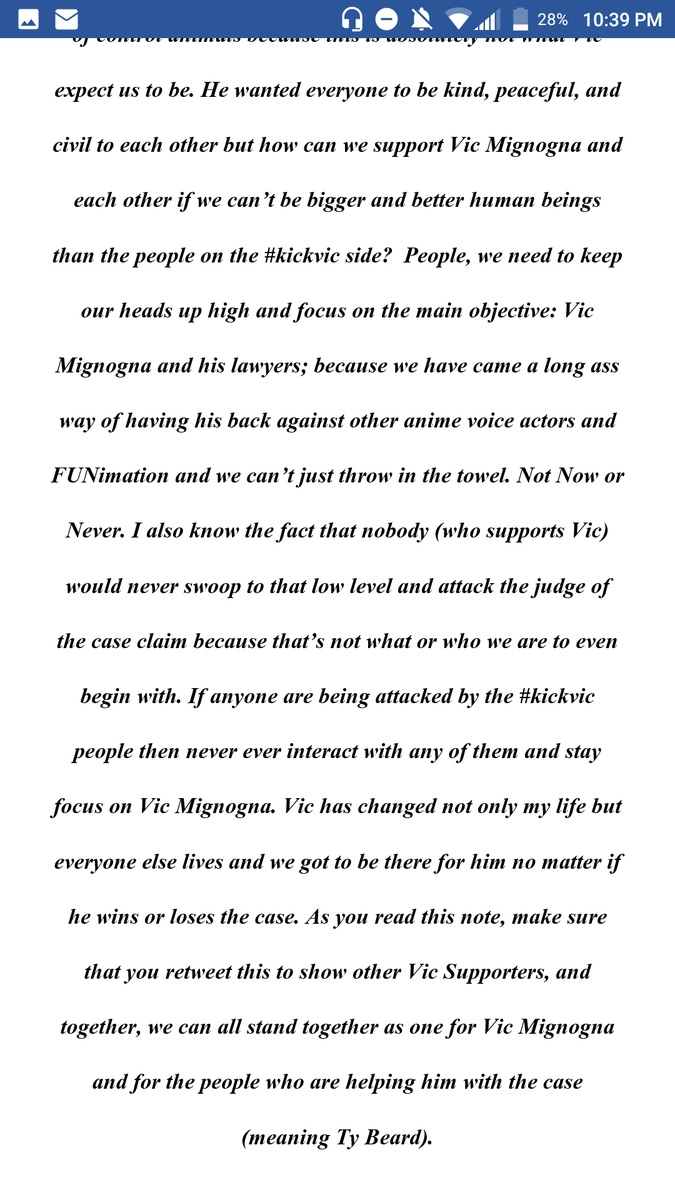 iMessiahSin's tweet photo. To Every #IStandWithVic ( Even the ones who don't even have the hashtag in their profiles anymore )..

I want you to read and retweet this. I know that it's stressful for all of us but we can't quit nor give up on Vic Mignogna. Not Now or Ever https://t.co/g0nBN6PTcM