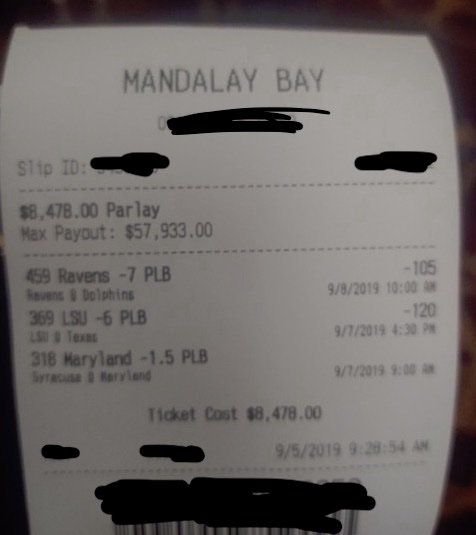 Johnny_Detroit's tweet image. 😲$100,000+ if Ravens cover 6 tomorrow! Friend sent these to me and even though not a fan of hedging, but how do you not with this open parlay and $100k on the line. Can you imagine the degen rush when LSU scored that TD toward the end of the game.....@kellyinvegas @mando2k
