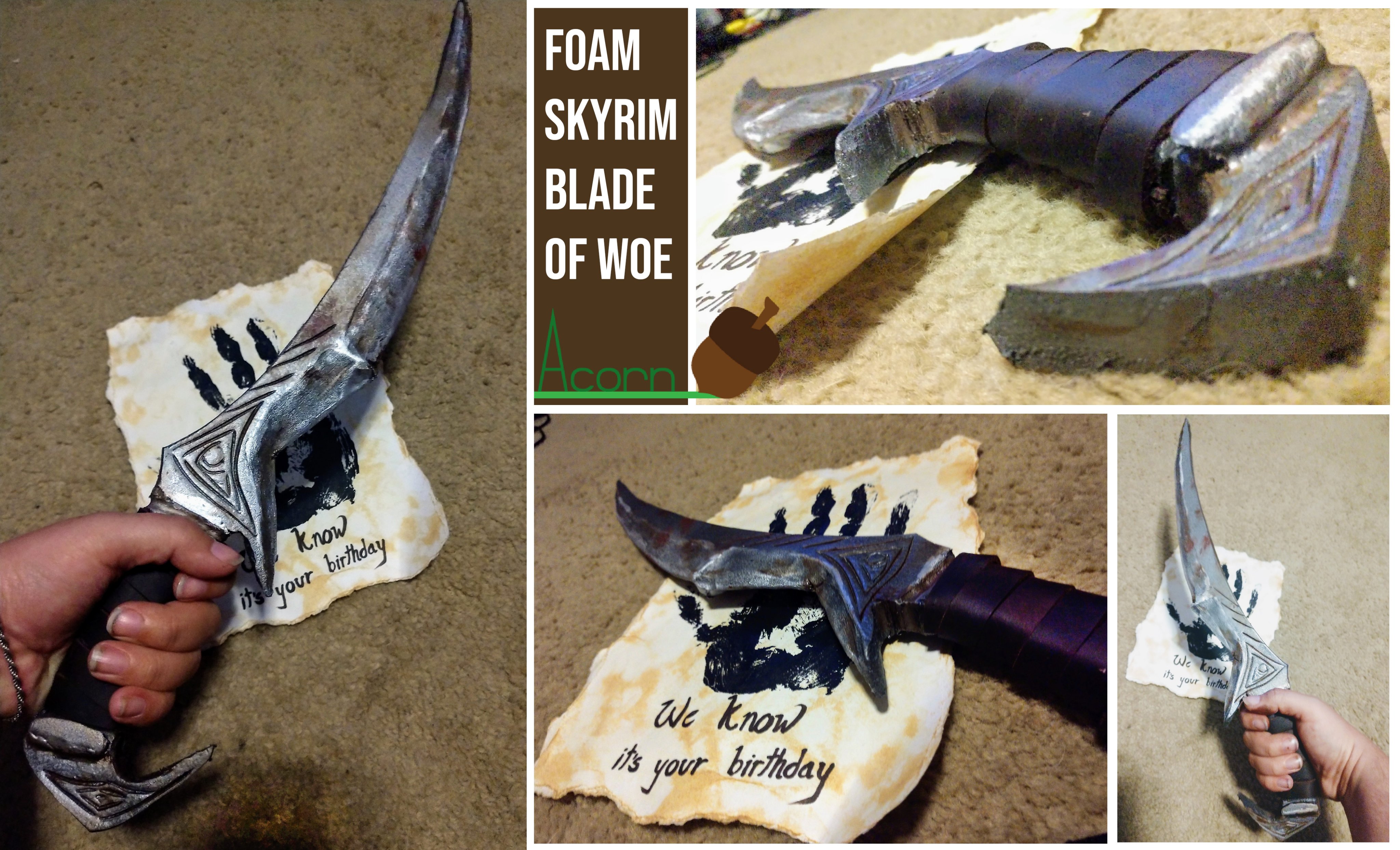 Acorn on X: "Finished this foam replica of Skyrim's Blade of Woe. First  official foam prop I've completed! This, and the paper, is for my  boyfriend's birthday. #cosplay #elderscrolls #foamsmith  https://t.co/NHgHY2LJ90" /