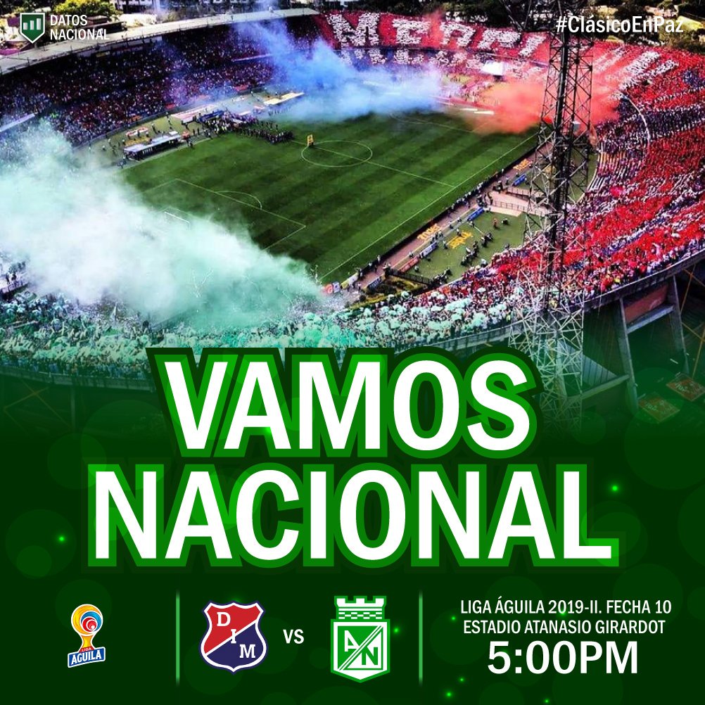 #FelizDomingo
HOY JUEGA EL VERDE  !!  ⚽🇳🇬
Medellín vs Nacional
⏰ 5:00pm 
📺 RCN

#VamosNacional #ClásicoEnPaz